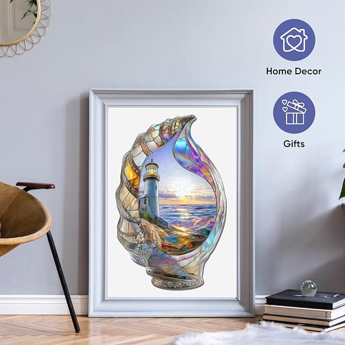 delobil Wooden Puzzles for Adults, Shell Landscape Jigsaw Puzzles 500 Pieces, Unique Shape Puzzles for Adults and Kids, 19.8 x 12.5 Inches Medium Size, Fun Challenging Puzzles Family Game