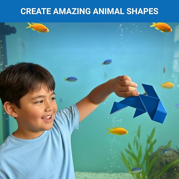 Pickagram Tangram 3D Magnetic Puzzle for Kids (8-12), Adults & Seniors | STEM Certified Fidget Puzzle - Magnetic Pattern Blocks for Cognitive Development, Creativity & Focus - Blue
