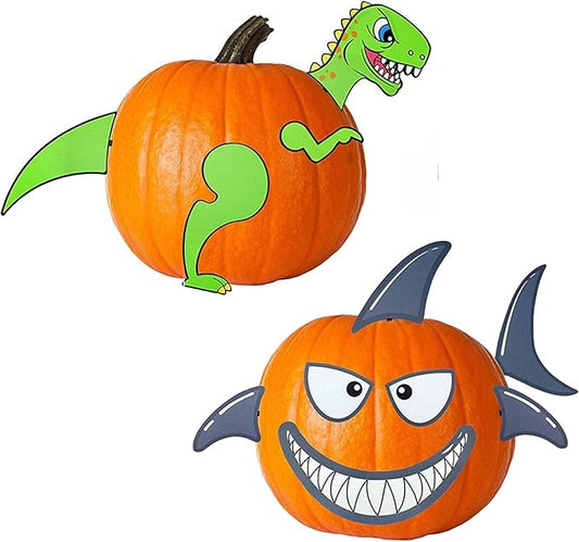 Decorae Pumpkin Kit Sets (Shark and Dinosaur Theme), 13 Reusable Metal Accessories for Halloween Fall Pumpkin Face Decorating