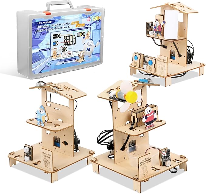 ESP32 STEM Science Kits for Kids Ages 8-10-12, 3 in 1 Smart Home Education Kit, Wooden 3D Puzzles Toys Children's DIY Building Crafts Model Set, Christmas Birthday Gift for Girls Boys