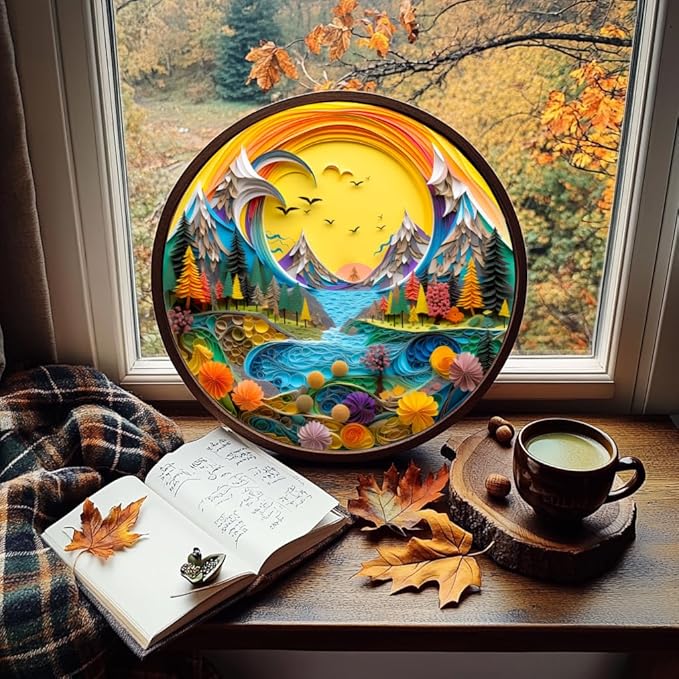Bgraamiens 1000 Piece Jigsaw Puzzle - Sunset Abstract Paper Art Landscape for Adults - Vibrant Nature Puzzle with Mountains, River & Forest for Relaxing Decor & Gift