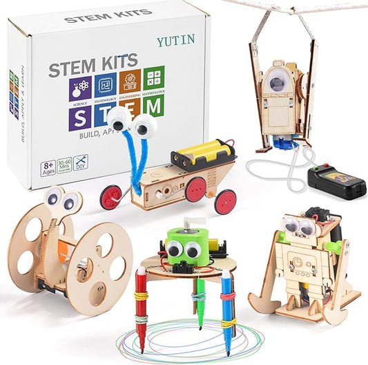 5-in-1 STEM Robot Kit for Kids Ages 8-10, Wood Building Art Crafts Kits for Boys 6-8 8-12, 3D Wooden Puzzles Robotics Models, Science Woodworking Projects Toys Gifts for Boy 6 7 8 10 12 Year OId