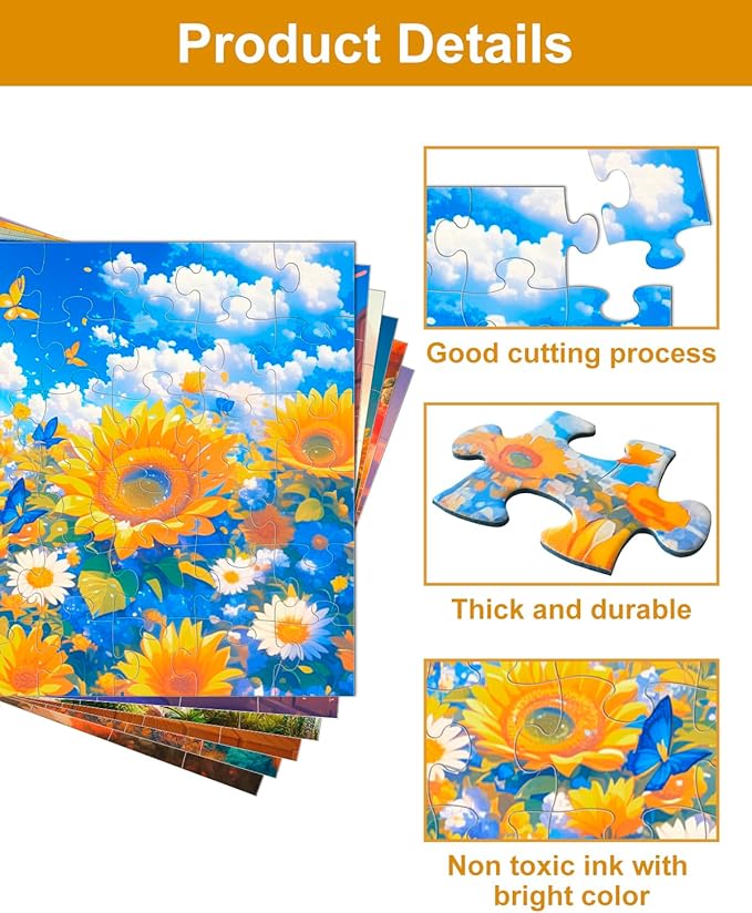 6 Pack 48 Large Piece Jigsaw Puzzles for Seniors Alzheimer Products for Elderly Dementia Activities Memory Game for Patients in Nursing Home with Storage Box