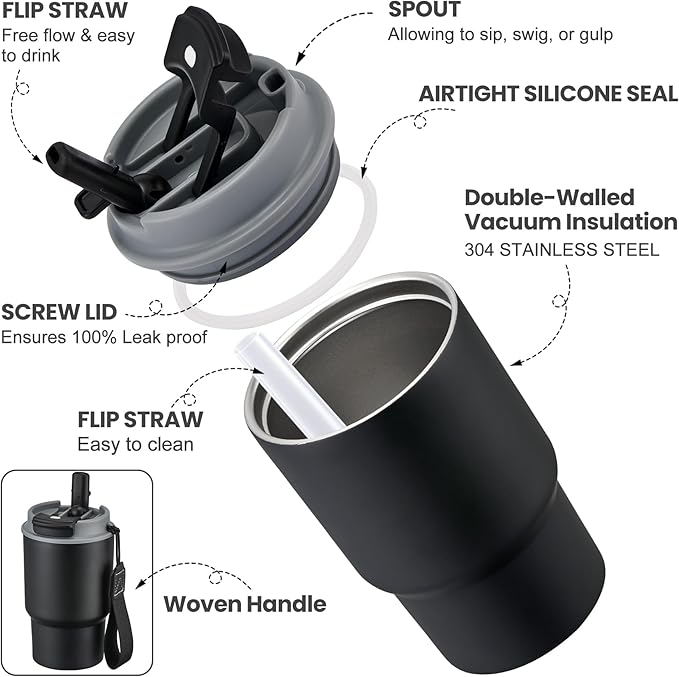 Bento Lunch Box for Kids with 17oz Soup Thermo,Insulated Tumbler Water Bottle and Insulated Lunch Bag,Leak-Proof 3 Compartment Lunch Food Container with with Ice Pack for Kids to School-Black