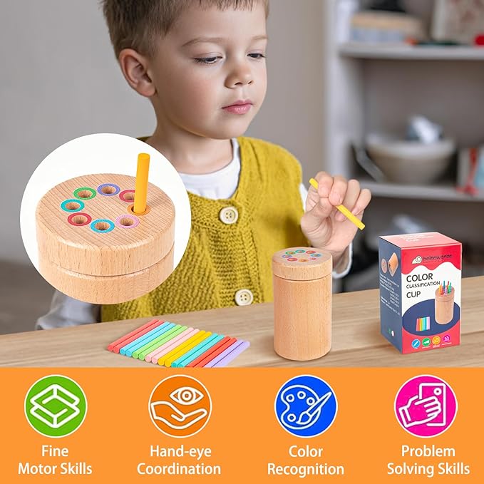 Montessori Toys for 3 Years Old - Color Sorting, Wooden Toddler Learning Toys with Sensory Color Matching for Toddlers
