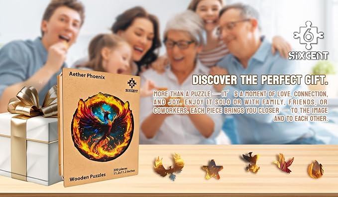 Wooden Jigsaw Puzzle, 200-500 Pieces Unique Shape Animal Puzzle, for Adults & Kids, Birthday Gift Family Game, Decorative Puzzle, Unique Gift (Aether Phoenix, 300 PCS)