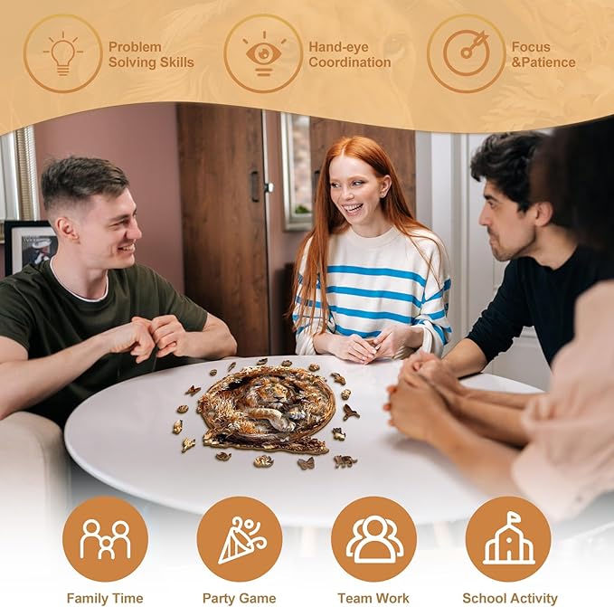 Wooden Puzzles for Adults, 3D Vision Effect Lion King Wooden Jigsaw Puzzles, 575 PCS Unique Shape Advanced Wood Puzzle Adult, 3D Effect Flat Puzzle Birthday Gifts Family Game (XL-17.3 * 17.3in)