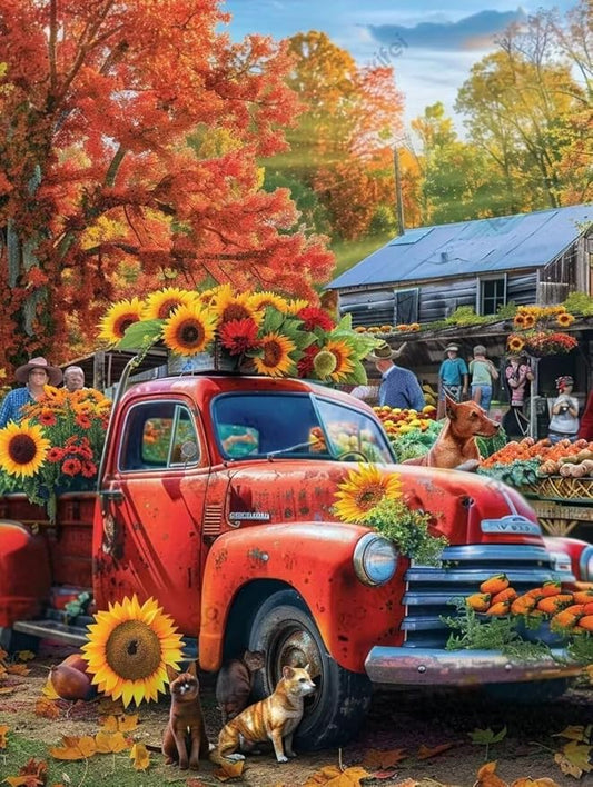 Thanksgiving Puzzles for Adults 500 Pieces Farm Truck Puzzles for Kids, Each Piece Fits Together Perfectly - for Room Decor Home Decor Bathroom Decor - Unique Gifts 20x15 inch