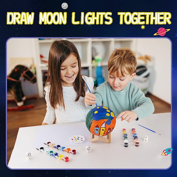 [ Update 2025] Paint Your Own Moon Lamp Kit, 5.9 inches-Button Battery Type DIY Moon Night Light for Kids Art Supplies Creativity Arts & Crafts Kit for Kids, Teen Girls Boy Birthday