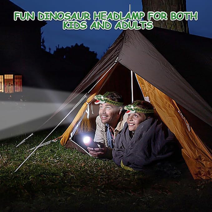 Dinosaur Headlamp for Kids Flashlight T-Rex LED Headlights Outdoor Toys Camping Essentials Gift for Boys Girls ages 3 4 5 6 7 8 9 10+ Years Old Toddlers Birthday Easter Halloween Christamas toy