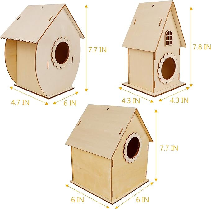 Glintoper Art Craft Wood Toys for Kids, 4 Pack DIY Bird House Kit Painting Puzzle DIY Wooden Assembly, Build and Paint Birdhouse, Include Paints & Brushes, Wooden Arts for Girls Boys Toddlers