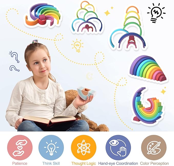 MCGMITT Rainbow Stacking Toy, Silicone Rainbow Stacker for Toddlers, Montessori Nesting Blocks, Building Creative Color Shape Matching Toy Set, 10 Layers (Purple)