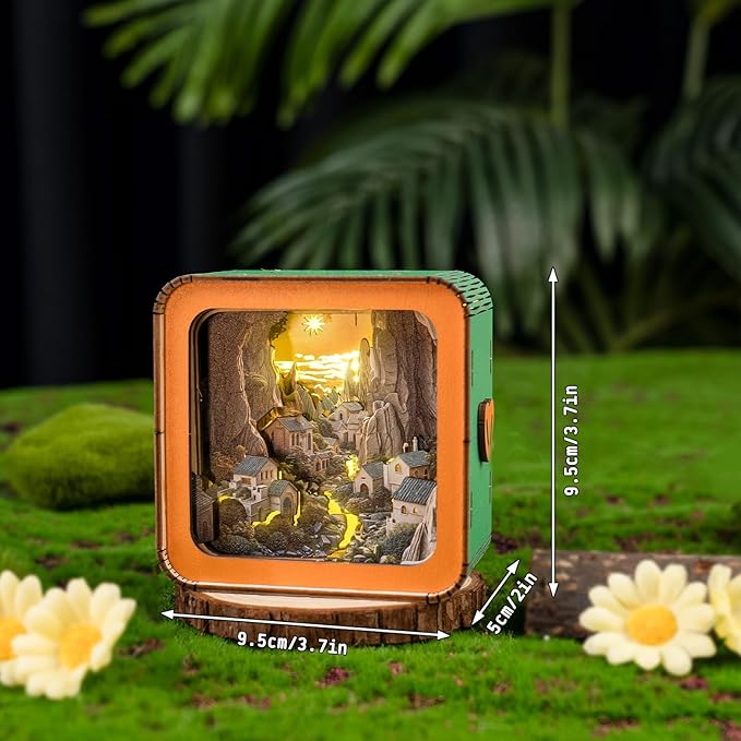 3D Puzzle Nightlight-DIY LED Light Canyon Village Wooden Puzzle-Art Lamp and Craft Kits for Kids and Adults-Birthday Gifts Toys-Home Desk Decor Family Game