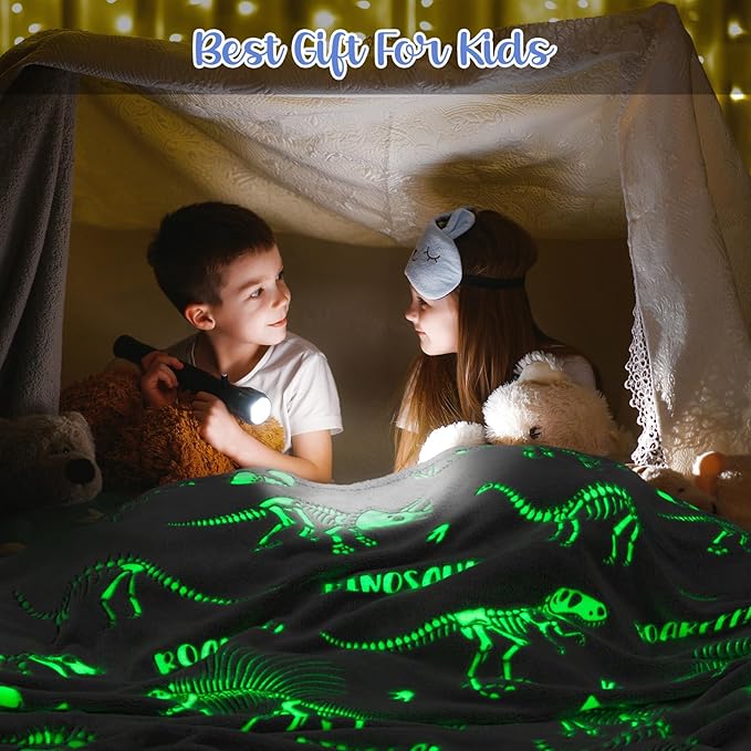 Dinosaur Toys Gifts for Boys Girls - Dino World Glow in The Dark Blanket Best Birthday Christmas Valentines Easter Presents for Kids Toddler Age 1 2 3 4 5 6 7 8 9 10 Years Old Child Soft Throw 50"x60"