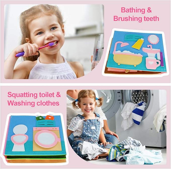 Montessori Felt Busy Book Toddlers Quiet Book Preschool Early Learning Educational Travel Toys for Kids Age 2 3 4 5 6 Years Travel Essentials Daily House Learning Activities Girls Gift