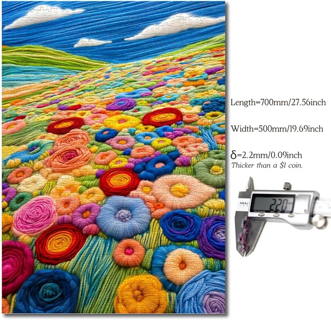 Bgraamiens-Felted Flower Grassland-Colorful Flowers on a Lush Grassland, Unique Flowers Art, Whimsical Wool Felted Wall Decoration