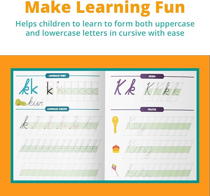 Channie's Print and Cursive Handwriting Workbook, Step-By-Step Uppercase & Lowercase Cursive Tracing Practice for Kids All Ages, Color-Coded, Easy to Follow Worksheets