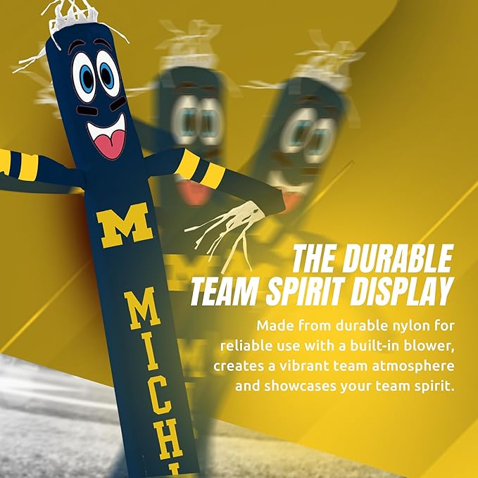 NCAA Michigan Wolverines Football Wacky Waving Inflatable Tube Guy with LED Lights & Built-in Blower - 6" x 36" x 96" Inflatable Tube Man Crazy Sports Fan Outdoor Party Decoration