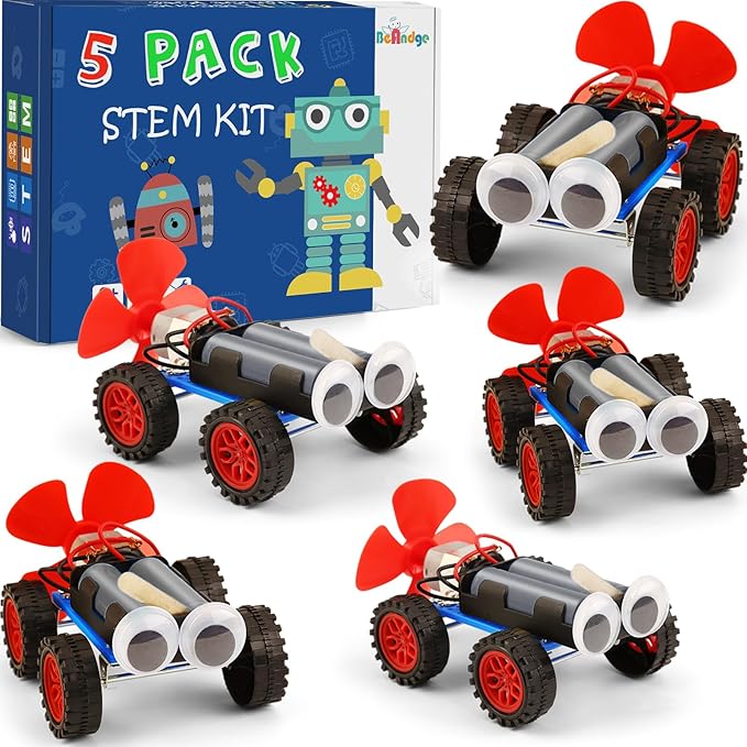 5 Set Individual STEM Kit for Kids, 2nd Grade Boy Toys Bulk Gifts, 1st First Graders Boys Gift Ideas, Classroom Science Kits Craft Projects Class Activity, Robot Wind Powered Car Building Activities