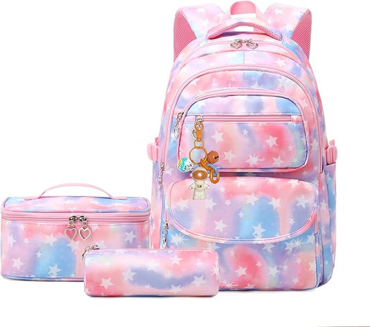 3Pcs Kids Backpack Set for Girls with Matching Lunch Bag, Girls School Bag Backpack for Kids