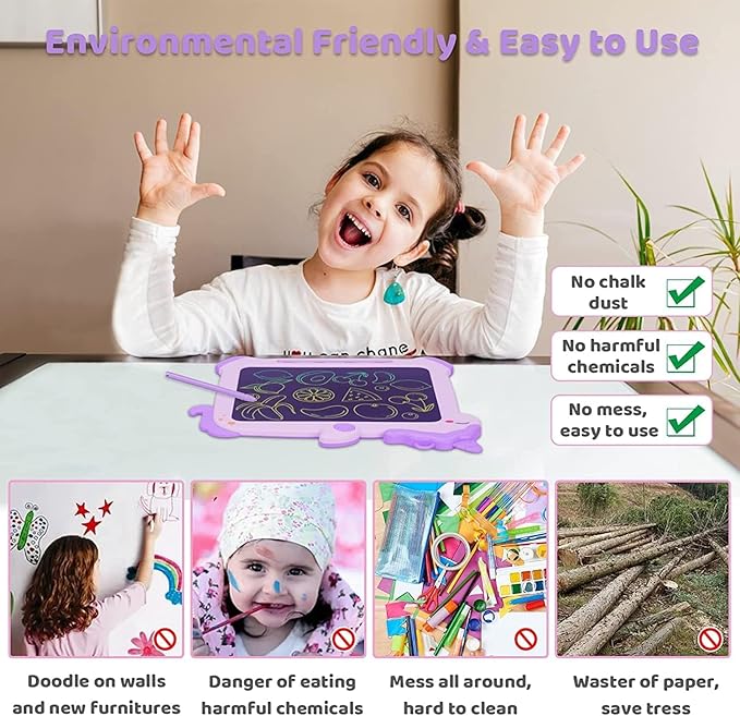 Kikapabi LCD Writing Tablet for Kids, Unicorn Toys Gifts for 3 4 5 6 7 Year Old Girls, Colorful Drawing Doodle Board, Toddler Educational Travel Toys Christmas Birthday Purple