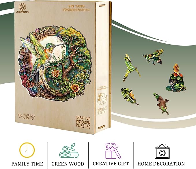 Jigfoxy Wooden Puzzles for Adults, Yin Yang Hummingbird Wood Puzzles Adult, Unique Animal Shape Wooden Jigsaw Puzzles for Adults, Birthday Gifts for Puzzle Lovers, Family (XL-17.3 * 16.9in-560pcs)