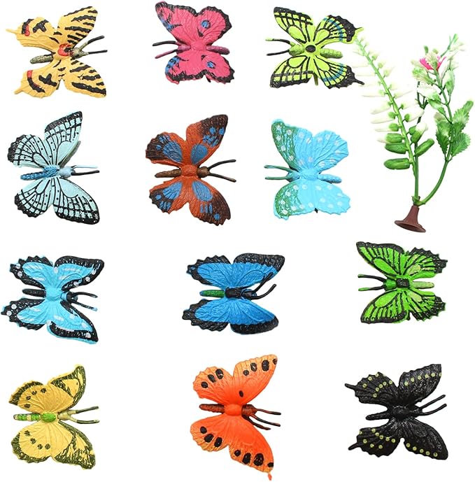 SmilerSmile 12pcs Plastic Butterflies Toy Butterfly Action Figures Art Decoration Removable Reusable for Cake Topper (Butterfly)