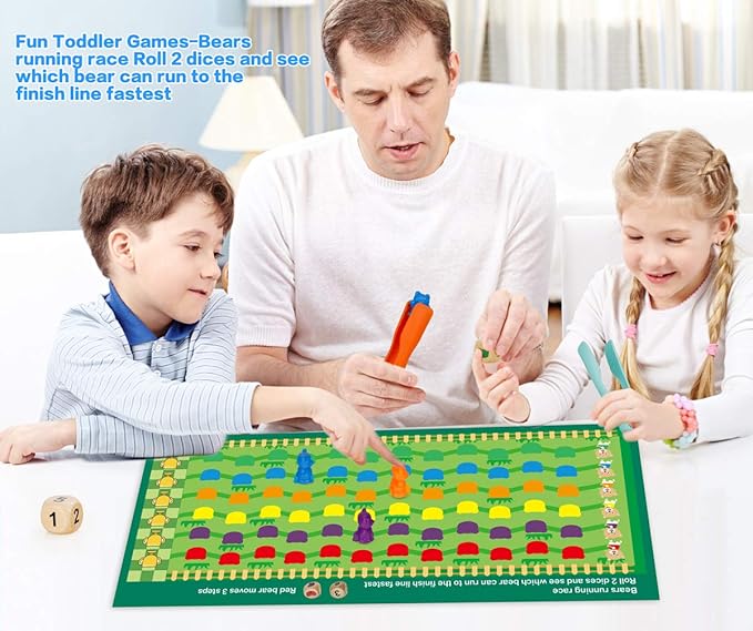 NEOROD Rainbow Counting Bears with Matching Sorting Cups, Number Color Recognition STEM Educational Toddler Preschool Math Manipulatives Toy Set of 90, 2 Tweezers, 2 Dices, 12 Cards, Container