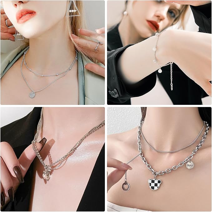 Wisreach Necklace Chains for Jewelry Making, 118 Feet 15 Rolls Stainless Steel Jewelry Chains for DIY Necklace Bracelet Making with Stainless Steel Jump Rings/Lobster Clasps/Connectors