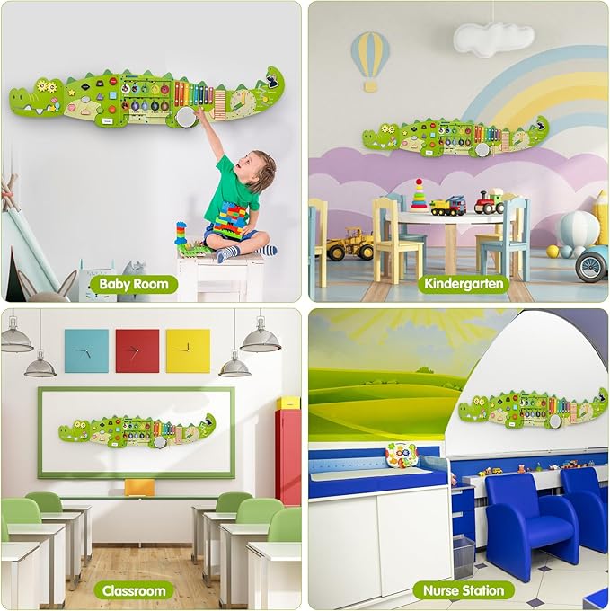 Weihnacht Crocodile Wall Busy Board Panels,11-in-1 Montessori Sensory Toys, Toddler Learning Activity Center,Montessori Philosophy Sensory, Educational Toys, Conducive to All-Round Development