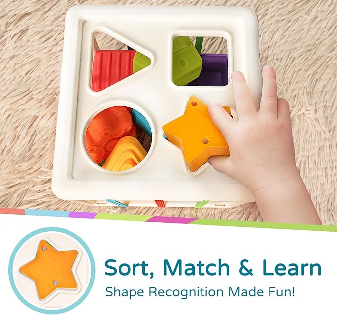 LiKee Shape Sorter Toys for 1+ Years Old, 10pcs Montessori Baby Blocks, Sensory Toddler Learning Toy for Fine Motor Skills, Infant Developmental Toys Gift for Boys Girls Ages 18+ Months