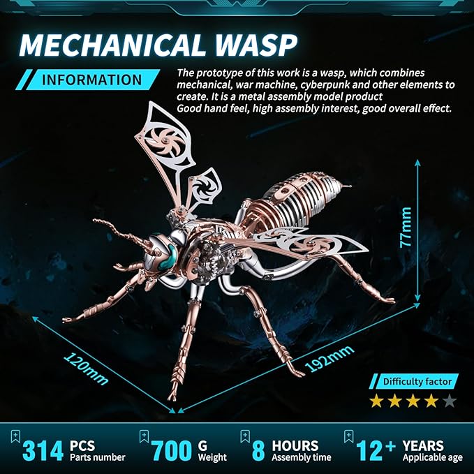 3D Puzzles for Adults, Metal Model Kit Wasp Mechanical Puzzle for Adults/Teens, DIY Creative Craft Gifts Kits Difficult Assembled 3D Puzzle for Family Time, Home Decor (Rosegold)