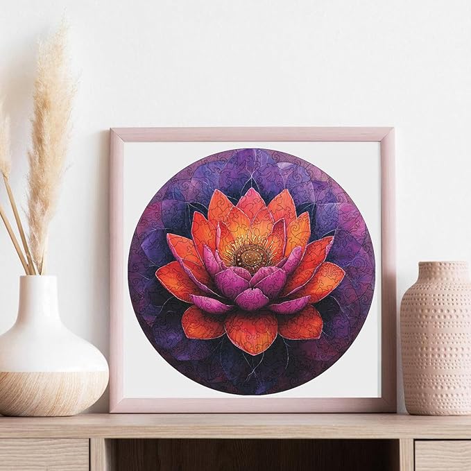 Flower Wooden Puzzle for Adults, Mandala Jigsaw Puzzles 200 Piece, Unique Shapes Family Reunion Puzzle for Adults and Kids, Beautiful Package, Best Gift for Family Friends Medium 11.2x11.2in