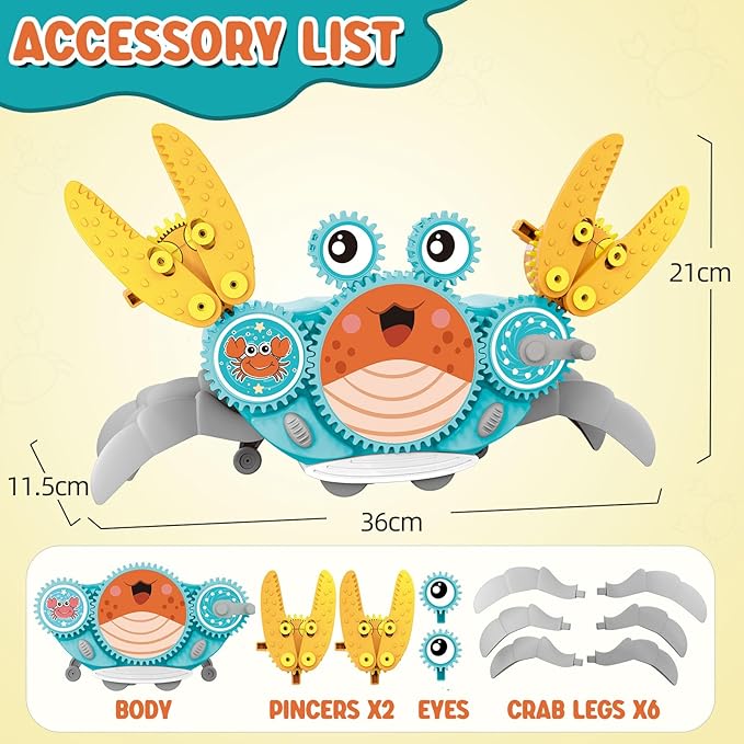 Alritz STEM Gears Toys for Kids，Building Blocks Gear Crab, Learning Educational Toy, Electric & Manual Dual Mode Playset Gift for Boys & Girls Age 3+ Birthdays, Halloween