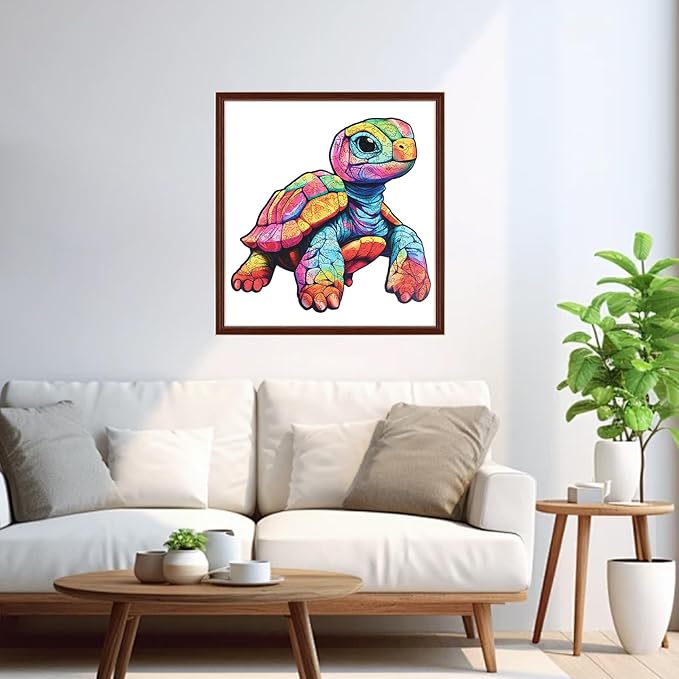 Leodozzio Wooden Puzzles for Adults, Colorful Turtle Jigsaw Puzzles 200 Pieces-5MM Thickness, 11.2x11.4 Inch, Unique Shaped Wooden Puzzle, Birthday Gift Family Game
