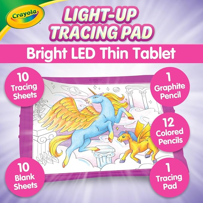 Crayola Light Up Tracing Pad Pink, Best Birthday, Holiday & Christmas Gifts for Girls & Boys, 6, 7, 8 Year Olds, Kids Toys, Light Box Art Kit for Kids [Amazon Exclusive]