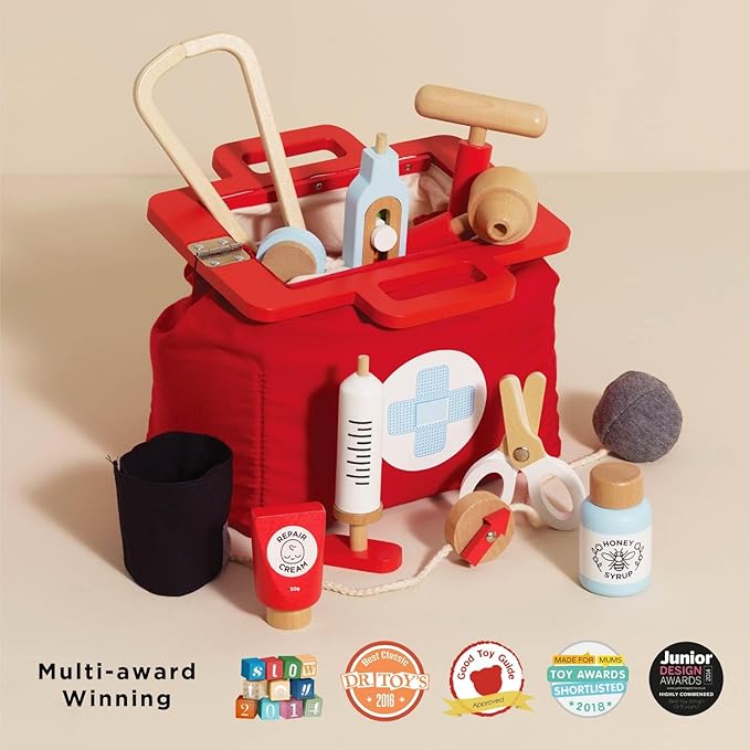 Le Toy Van - Kids Wooden Educational Pretend Play Honeybake Doctor's Medical Play Set Kit | Kids Pretend Play Role Play For Boys And Girls | 3 Year Old +, 8.66" x 5.70" x 5.90" (TV292)