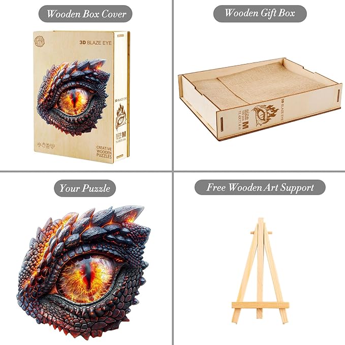 Jigfoxy Wooden Puzzles for Adults, 3D Blaze Eye Wood Puzzles Adult, Unique Animal Shape Wooden Jigsaw Puzzles for Adults, Birthday Gifts for Puzzle Lovers, Family (S-8.5 * 8.5in-90pcs)