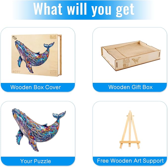 Wooden Puzzle for Adults - Blue Whale Wood Puzzles Adult - Unique Animal Shape Wooden Jigsaw Puzzles for Adults - Birthday Gifts for Puzzle Lovers, Family (12.2 * 9.7in)
