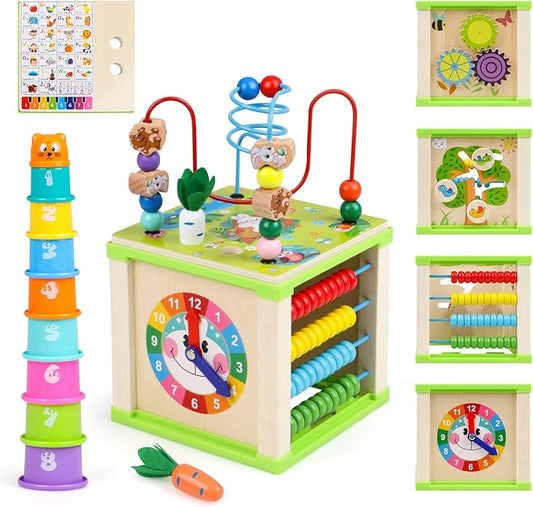 Wooden Activity Cube,Montessori Toys Gift Set for 12+ Months Boys & Girls,Educational Learning Toys for Toddlers Age 1+,First Birthday Gift for Baby