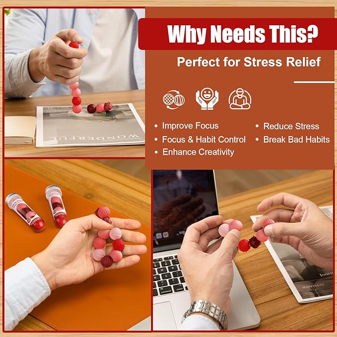 Silicone Magnetic Balls, Fidget Toys, 6-Pack Stress Relief Toys for Adults, Teens, Sensory Toy for Fingers Hands, Quiet Office Desk Toys with Textures, Magnet Fidget Fun Gift (Red)