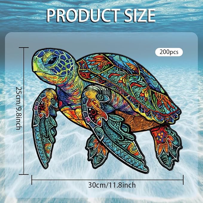 200 Piece Puzzles for Kids, 11.8x9.8 Inches Wooden Sea Turtle Jigsaw Puzzles, Ocean Turtle Puzzle for Family Game, Sea Animal Puzzle with Drawstring Bag and Gift Box for Birthday Gift