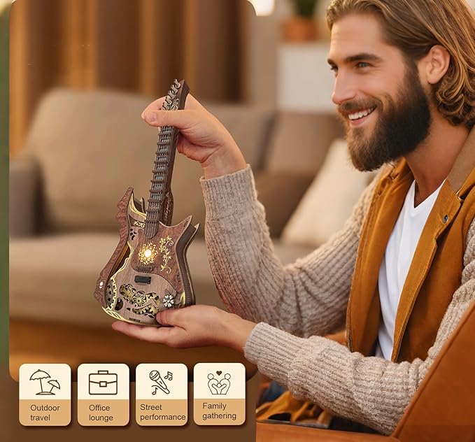 CUTEROOM 3D Wooden Puzzle Chord Guitar - DIY Mechanical Model Kit for Adults, Wooden Gear Construction Craft Set, Creative Jigsaw Puzzle Gift for Birthday Christmas