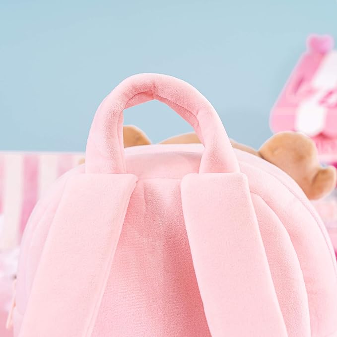 Gloveleya Toddler Backpack Baby Girl Gift Plush Bag Diaper Bag with Pink Flocking Heart Girl Backpack 9 Inches