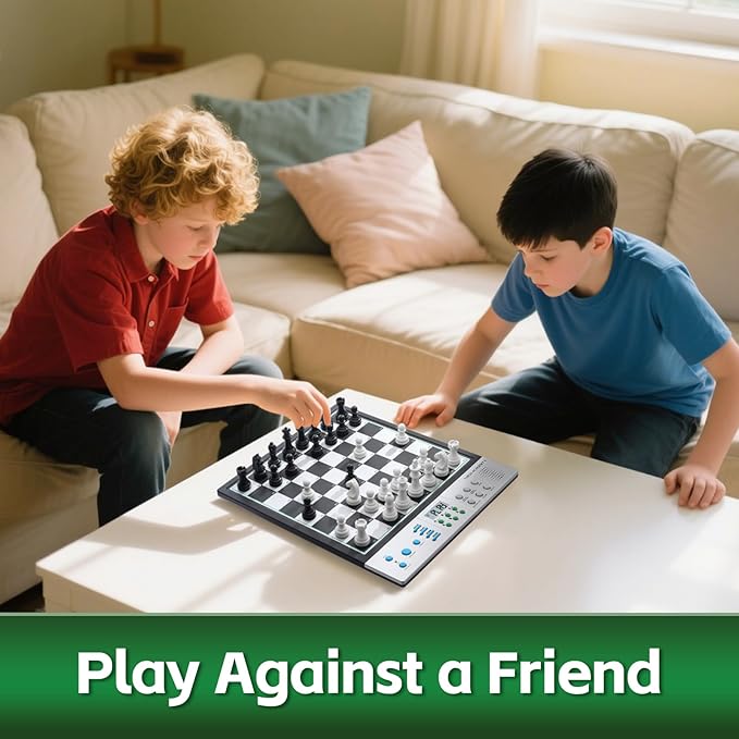 Advanced Electronic Chess Board, Smart Computer Chess Set, AI Voice Coach Learning for Kids, ELO 2200+ for Improving Players, Magnetic Large Pieces & Board Perfect for Adults, LCD Display(Silver)