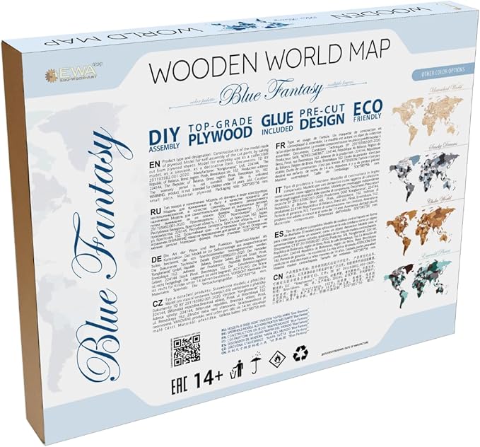 EWA Eco-Wood-Art - Wooden Puzzles for Interior and Design - World map - Souvenir, Gift, Kitchen, Home Decor, Interior (Blue Fantasy 114 Pieces)