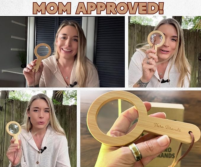 Wood Magnifying Glass for Kids - Wooden Montessori Learning Adventure Toy - Learn and Explore - Wooden Magnifier