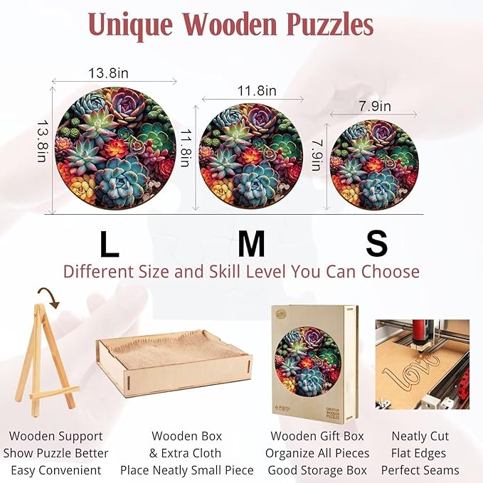 Wooden Puzzles for Adults, Mandala Succulent Plants 244 Pieces Wooden Jigsaw Puzzle, Perfect for Family Game Nights, Unique Shape Best Gift 11.8 * 11.8in, Large