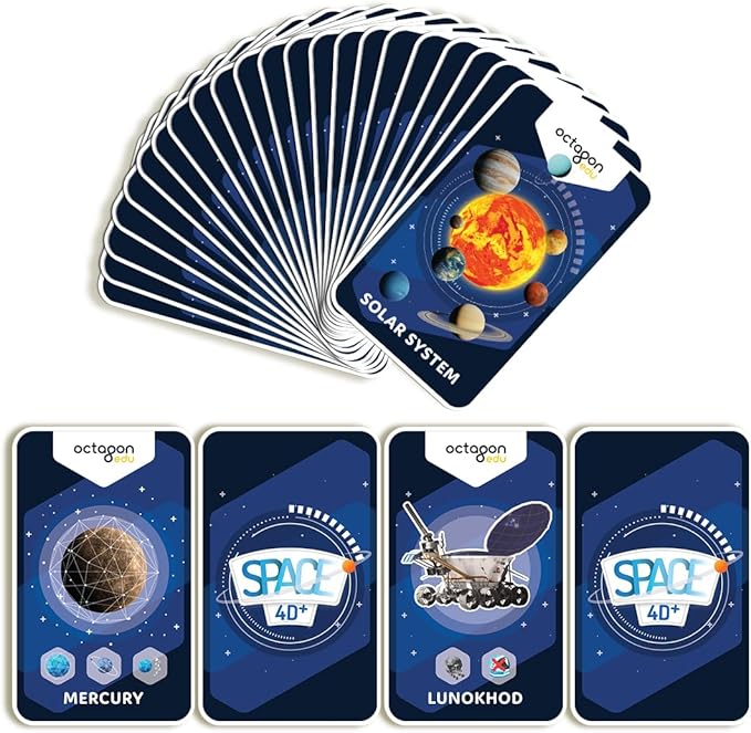4D+ Augmented Reality Flashcards for Kids – Educational STEM Cards with Free App – Interactive Learning for Ages 4+ (Space 4D+)