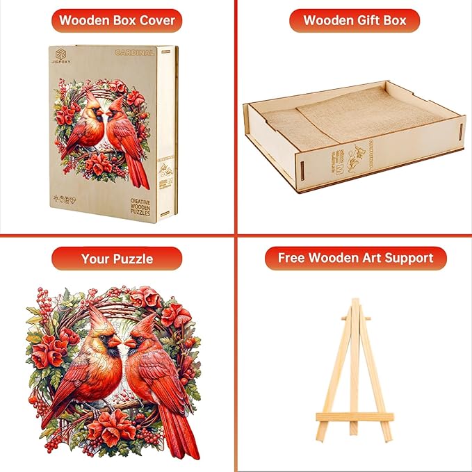 Jigfoxy Wooden Puzzles for Adults, Cardinal Wood Puzzles Adult, Unique Animal Shape Wooden Jigsaw Puzzles for Adults, Birthday Gifts for Puzzle Lovers, Family, Friend (M-11.4 * 11.3in-200 pcs)